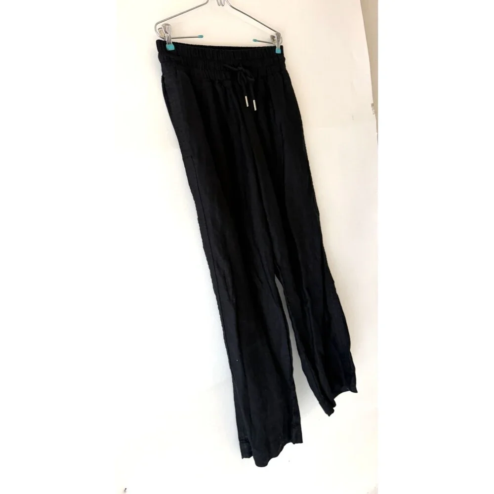 Quince Linen Pants Womens Medium Black 100% European Linen Wide Leg Pant